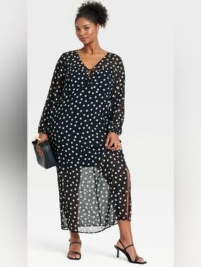 Ava & Viv Sheer Polka Dot Midi Dress With Tank Slip Plus Size 2X